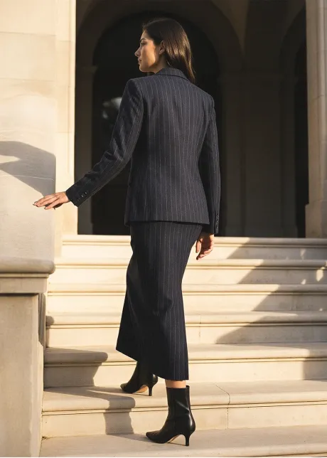 Navy Pinstripe Blazer and Skirt Set
