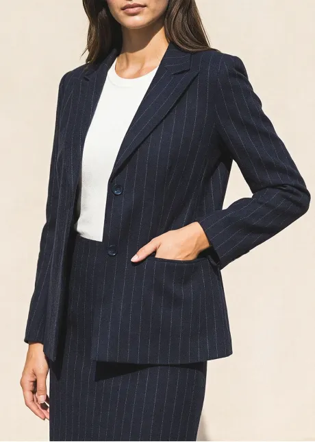 Navy Pinstripe Blazer and Skirt Set