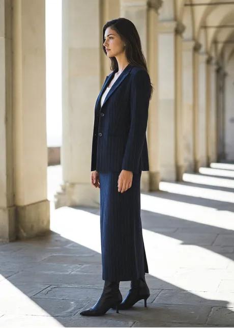 Navy Pinstripe Blazer and Skirt Set