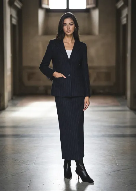 Navy Pinstripe Blazer and Skirt Set