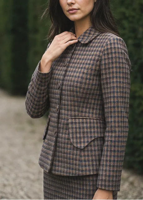 Brown Plaid Jacket and Skirt Set