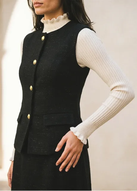 Black Structured Vest and Skirt Set