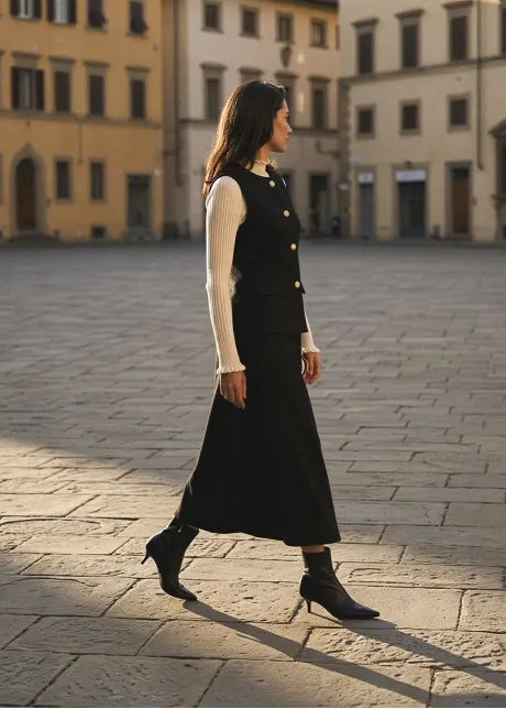 Black Structured Vest and Skirt Set