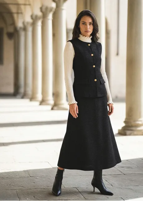 Black Structured Vest and Skirt Set