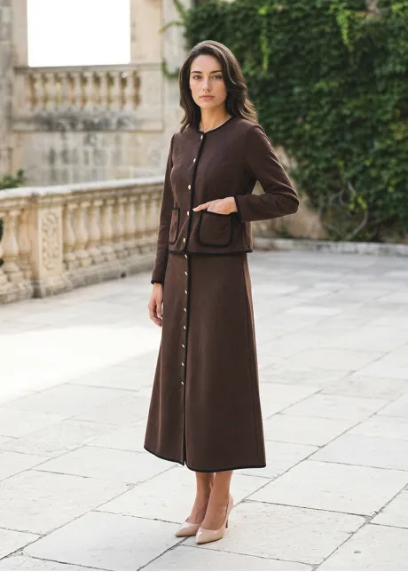 Brown Suede Jacket and Skirt Set