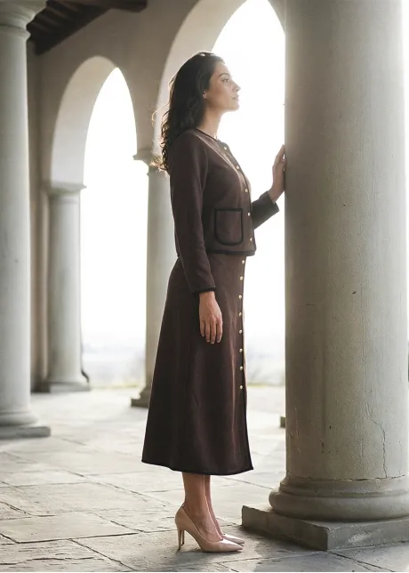 Brown Suede Jacket and Skirt Set