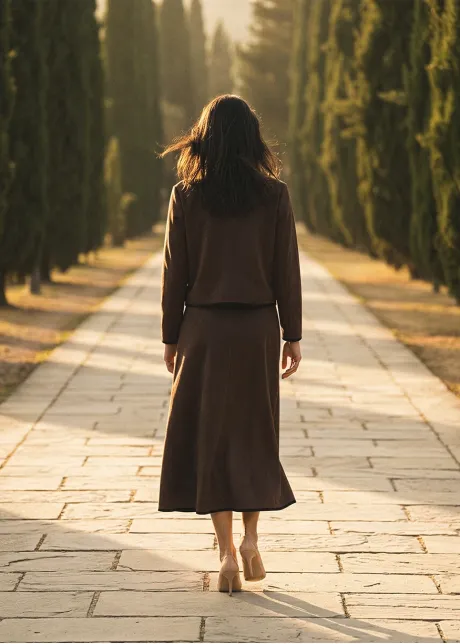 Brown Suede Jacket and Skirt Set