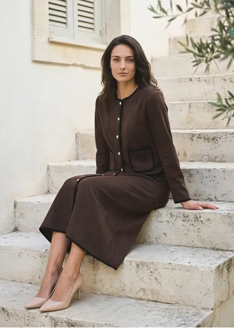 Brown Suede Jacket and Skirt Set