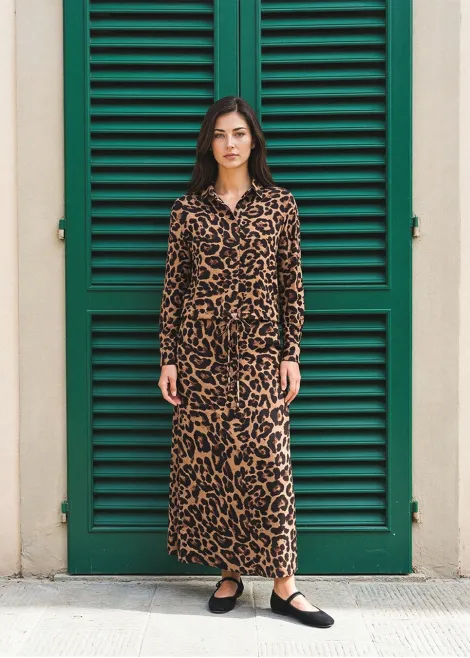 Brown Leopard Print Blouse and Skirt Set
