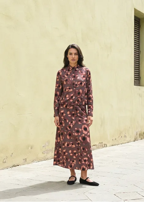 Burgundy Watercolor Floral Blouse and Skirt Set