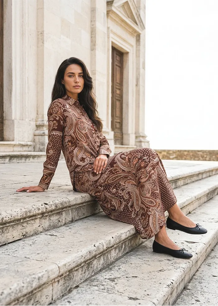 Burgundy Paisley Blouse and Skirt Set