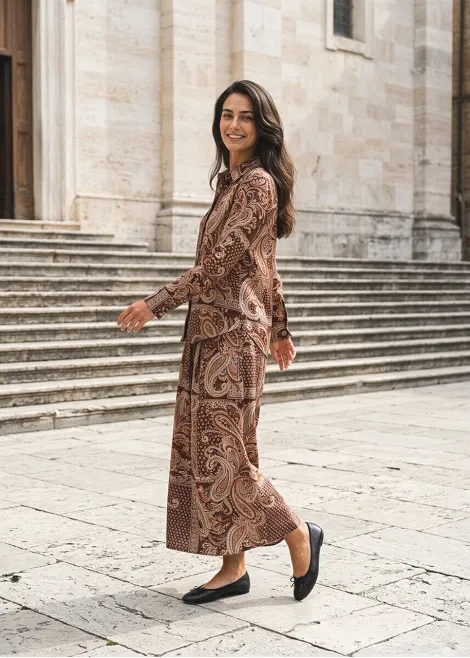 Burgundy Paisley Blouse and Skirt Set