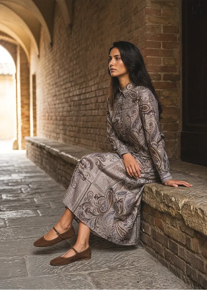 Grey Paisley Blouse and Skirt Set