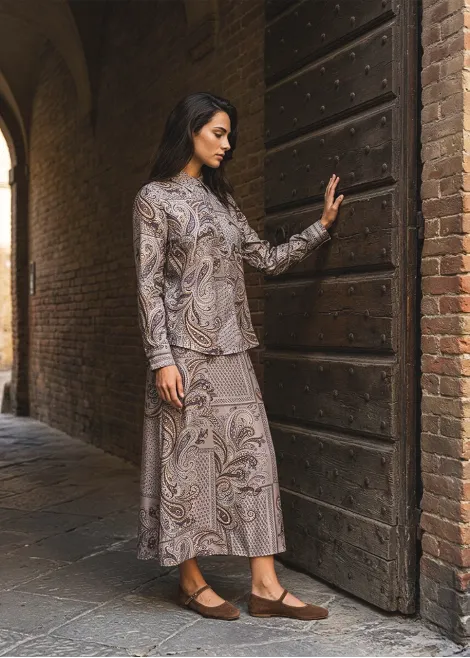 Grey Paisley Blouse and Skirt Set