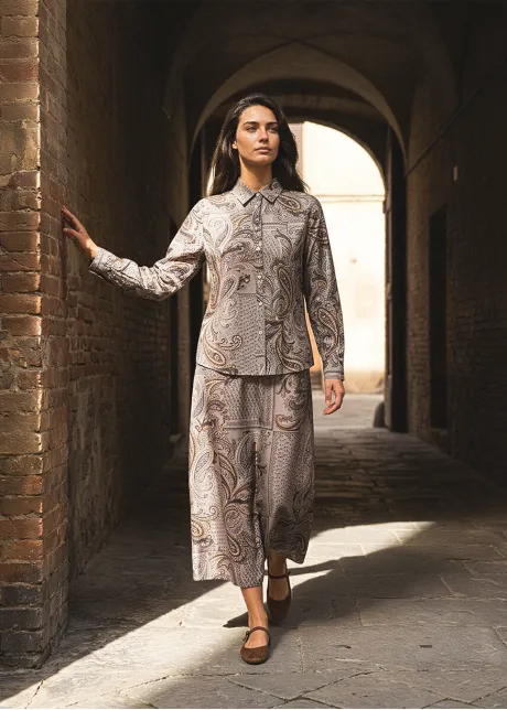 Grey Paisley Blouse and Skirt Set