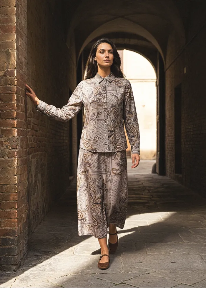 Grey Paisley Blouse and Skirt Set