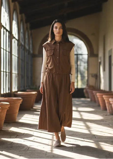 Brown Utility Vest and Skirt Set