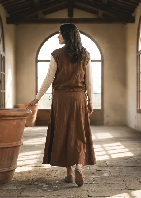 Brown Utility Vest and Skirt Set