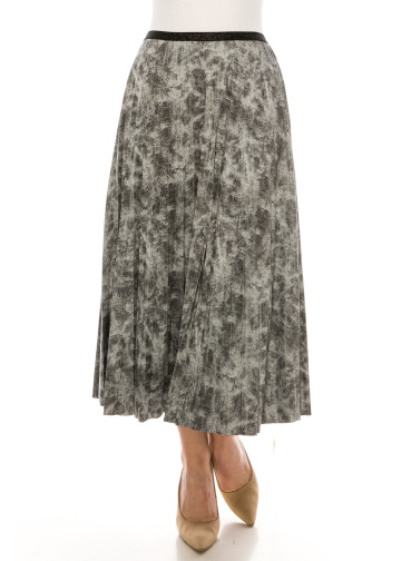 Grey Patterned Pleated Midi