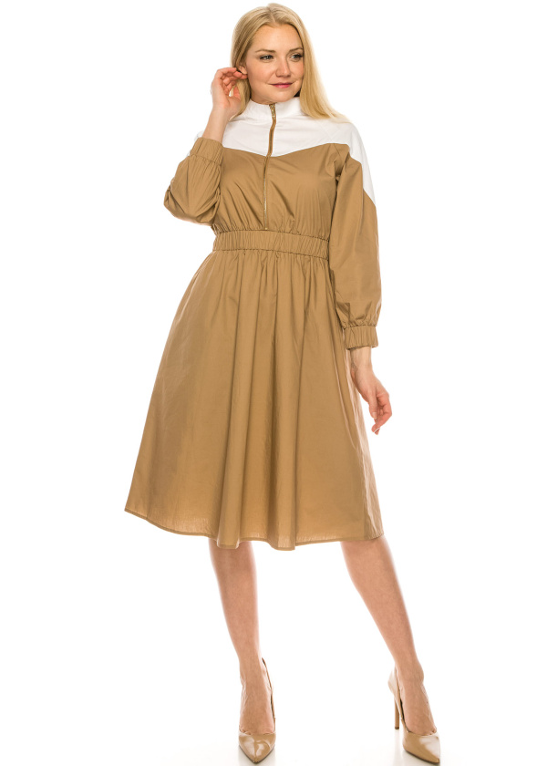 Camel and white Zip dress
