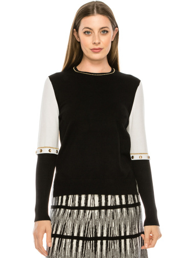 Knit Sweater with Gold Button Details