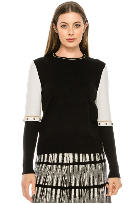 Knit Sweater with Gold Button Details