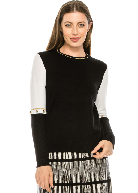 Knit Sweater with Gold Button Details