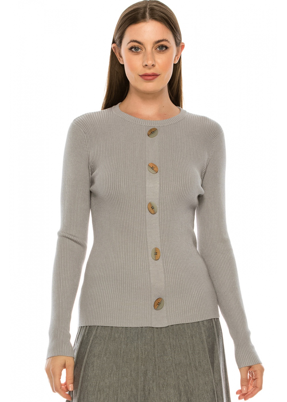 Wooden Button Sweater - grey