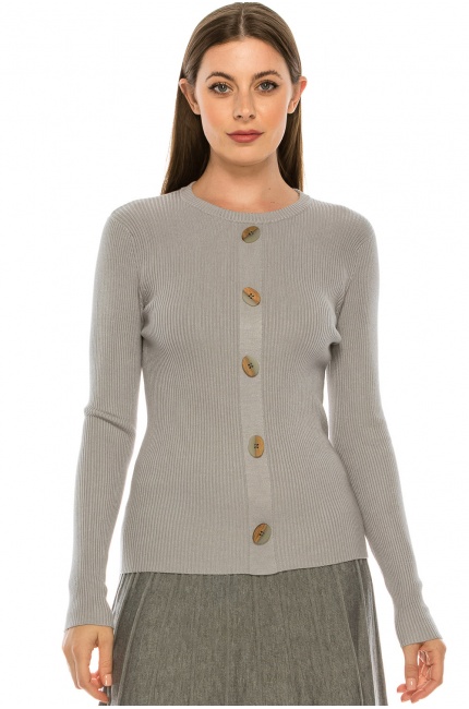 Wooden Button Sweater - grey