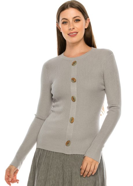 Wooden Button Sweater - grey