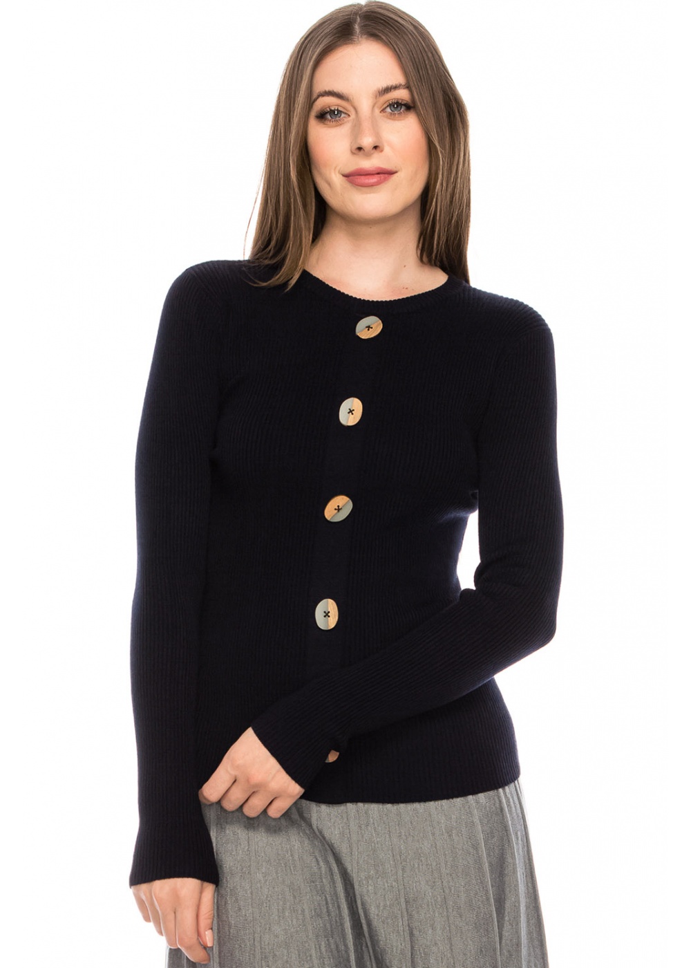 Wooden Button Sweater - navy