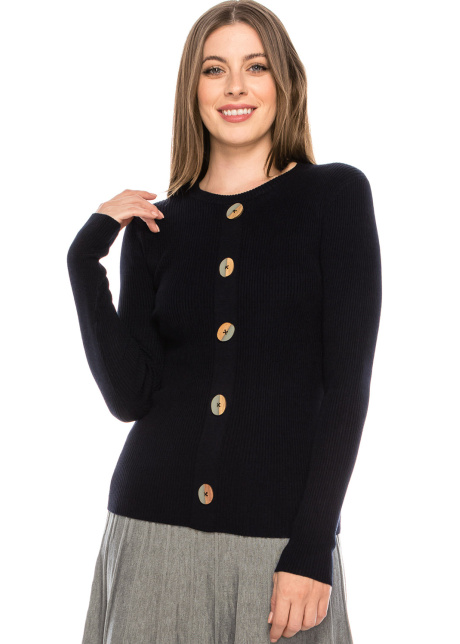 Wooden Button Sweater - navy