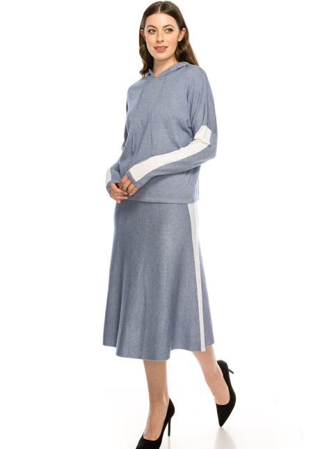 Blue and White Skirt With Stripe Detail