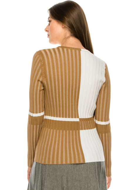 Camel Ribbed Color Block Striped Top