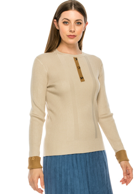 Ribbed Sweater with Large Buttons