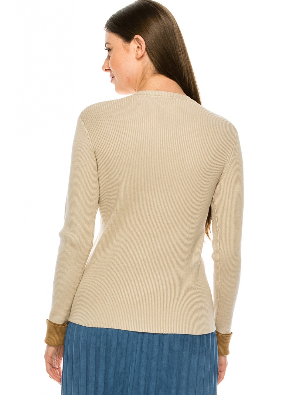 Ribbed Sweater with Large Buttons