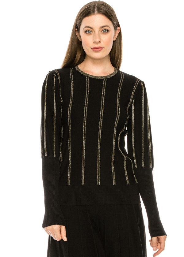 Knit top with Gold Piping