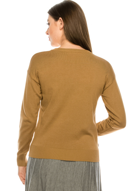 Top with Wooden Button side Detailing - Camel