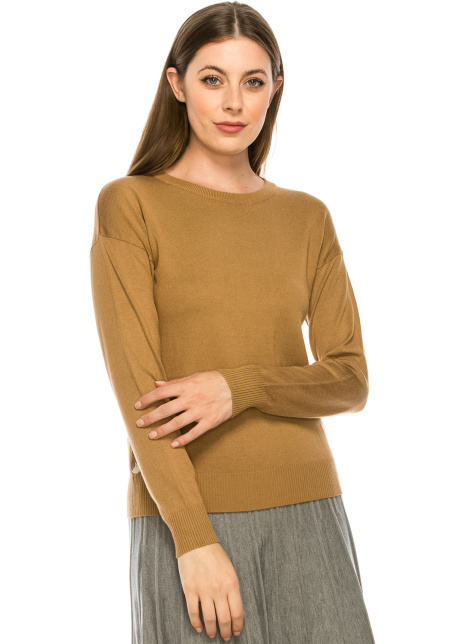 Top with Wooden Button side Detailing - Camel
