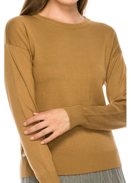Top with Wooden Button side Detailing - Camel