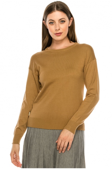 Top with Wooden Button side Detailing - Camel