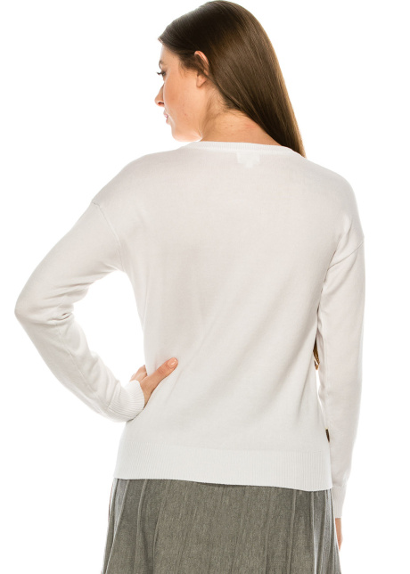 Top with Wooden Button side detailing - White