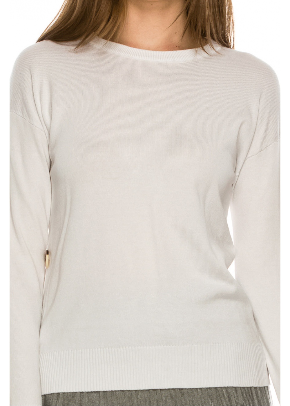 Top with Wooden Button side detailing - White