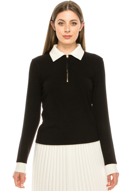 Black and White Collared Sweater