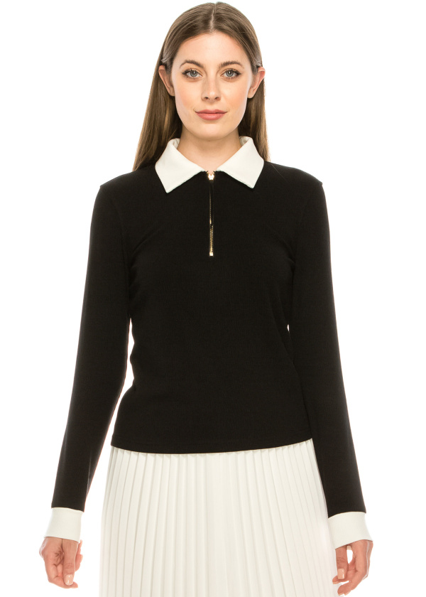 Black and White Collared Sweater