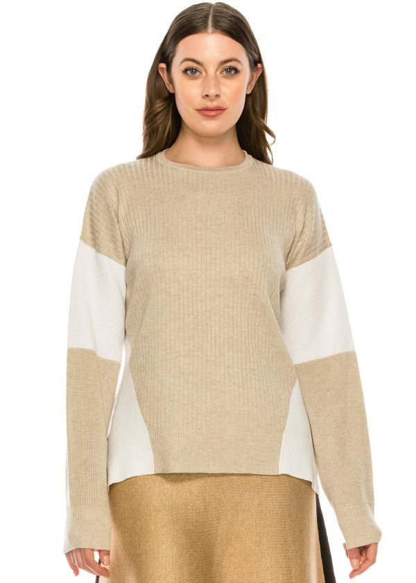 Blocked Sleeve Top Oatmeal