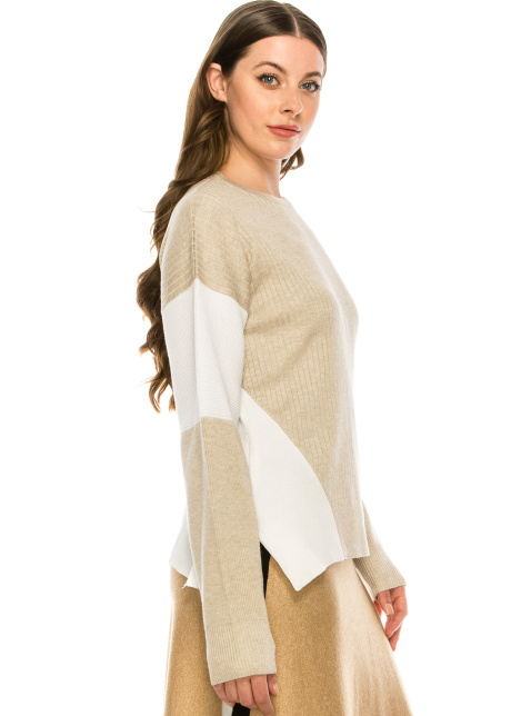 Blocked Sleeve Top Oatmeal