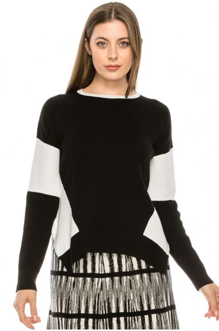 Blocked Sleeve Top Black