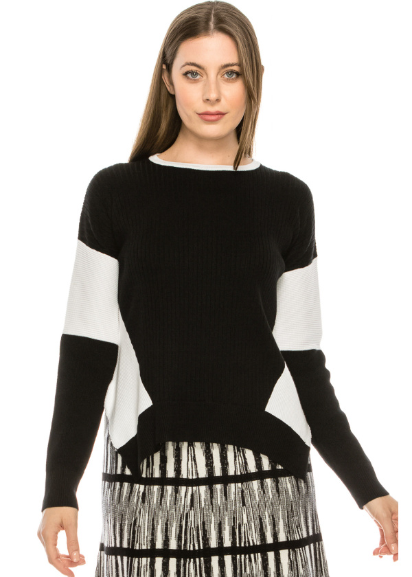 Blocked Sleeve Top Black