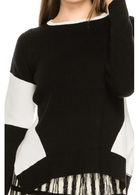 Blocked Sleeve Top Black